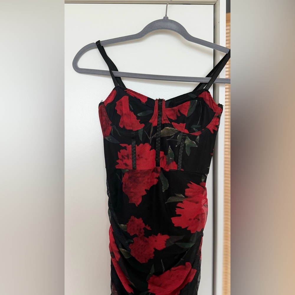 Black & Red Floral Spaghetti-Strap Dress
